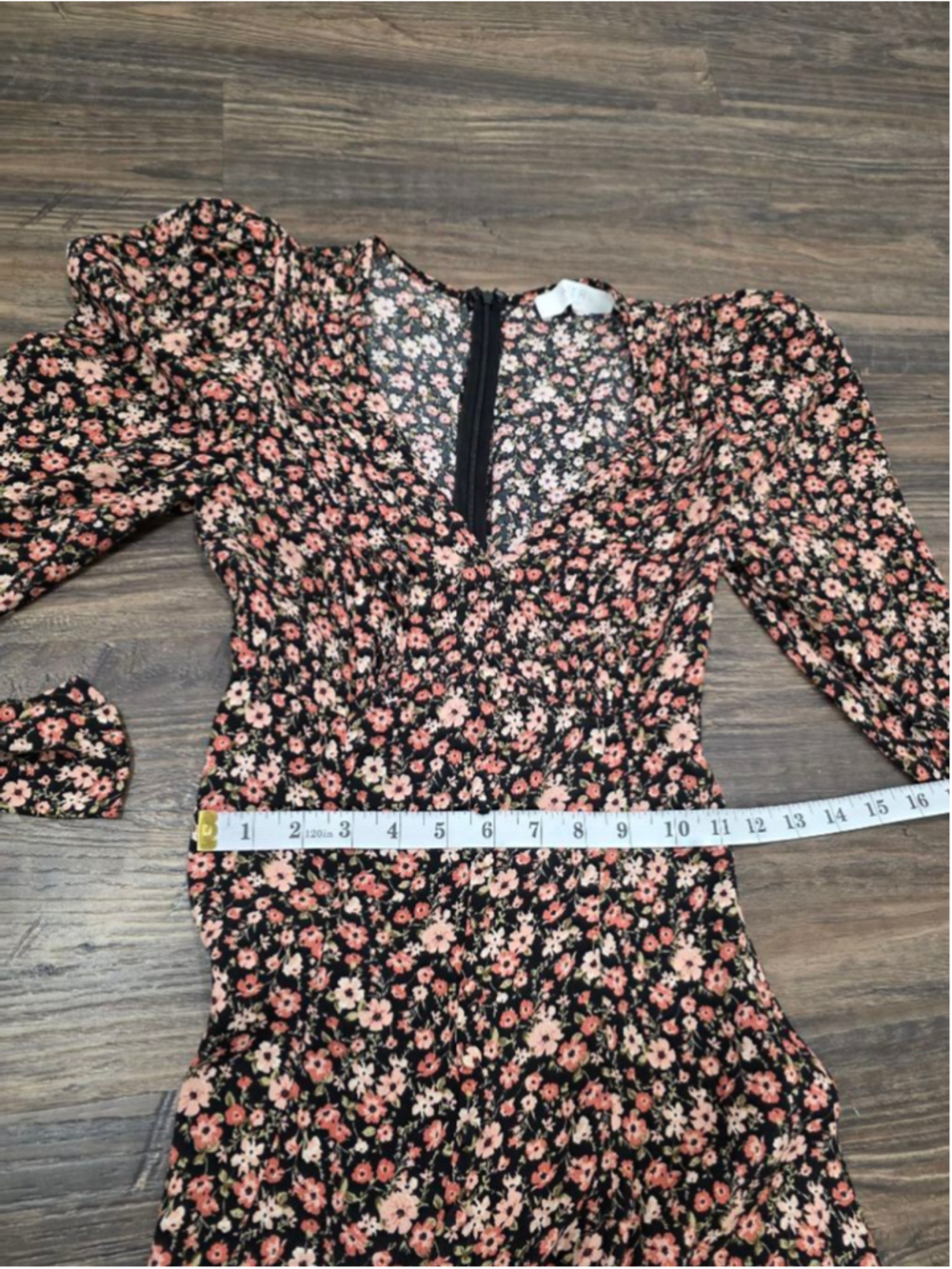 ASTR The Label Floral Midi Dress XS Black Pink Puff Sleeve V Neck Slit NWOT - Picture 11 of 13